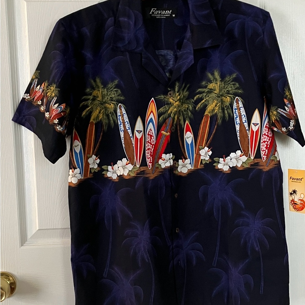 Favant Men's Navy Surfboard Print Casual Shirt Size Medium